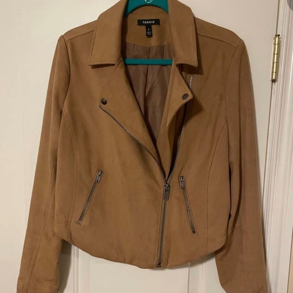 torrid Jackets & Blazers - Torrid Tan Faux Suede Moto Jacket Plus Size 6X